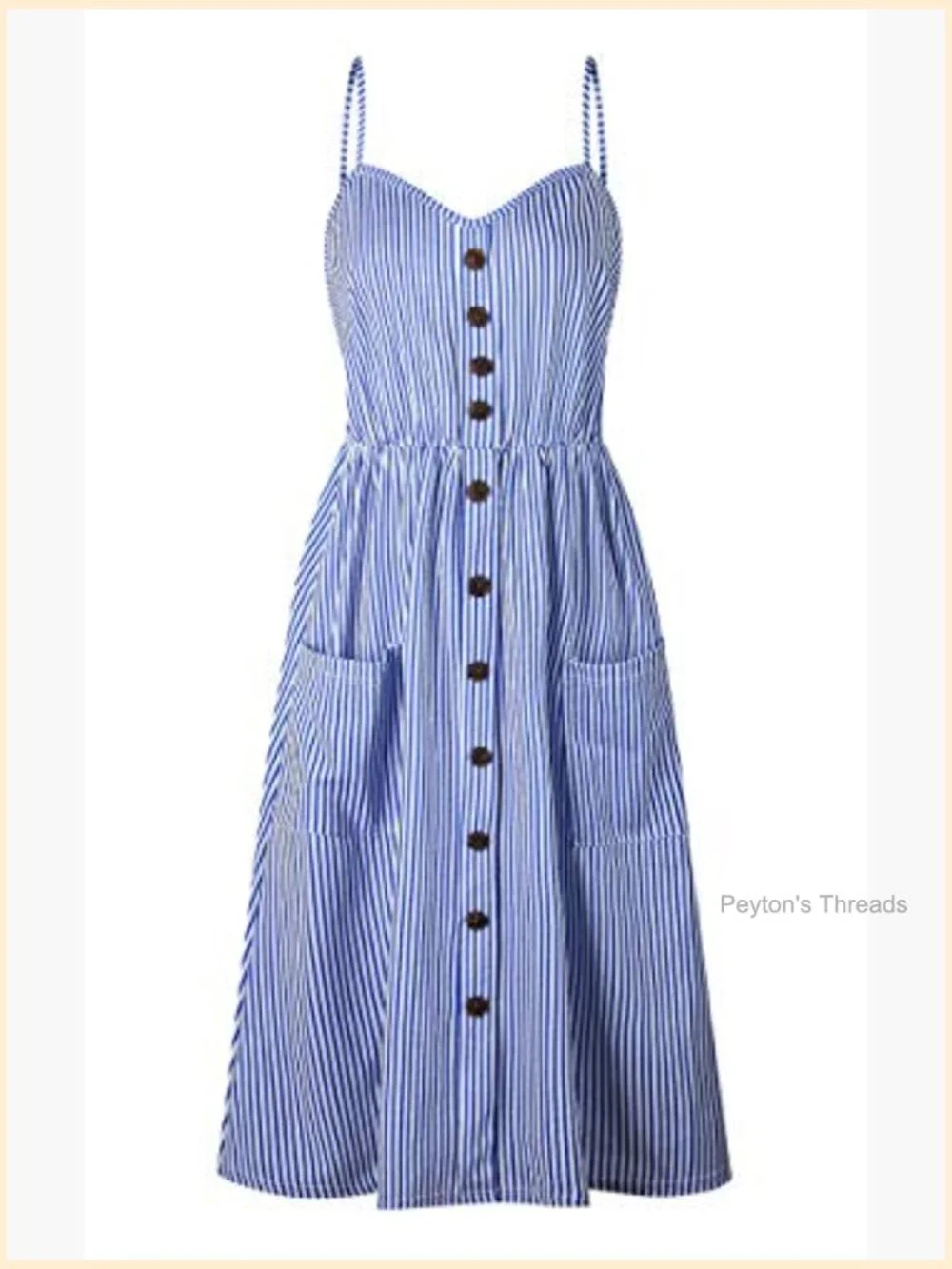 Bohemian Spaghetti Strap Button Down Swing Midi Dress - Picture 3 of 6